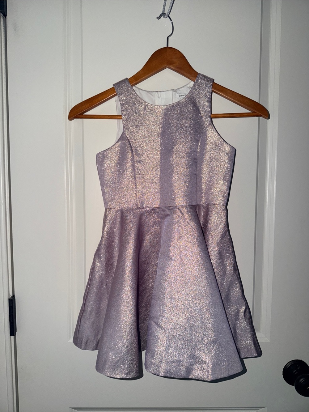 Calvin Klein Girls Metallic Lavender Silver Fit & Flare Party Dress Size 7